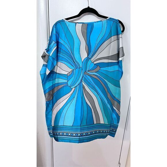 MICHAEL KORS HANDKERCHIEF BLUE PRINT PONCH TUNIC BLOUSE SZ M - Picture 6 of 10